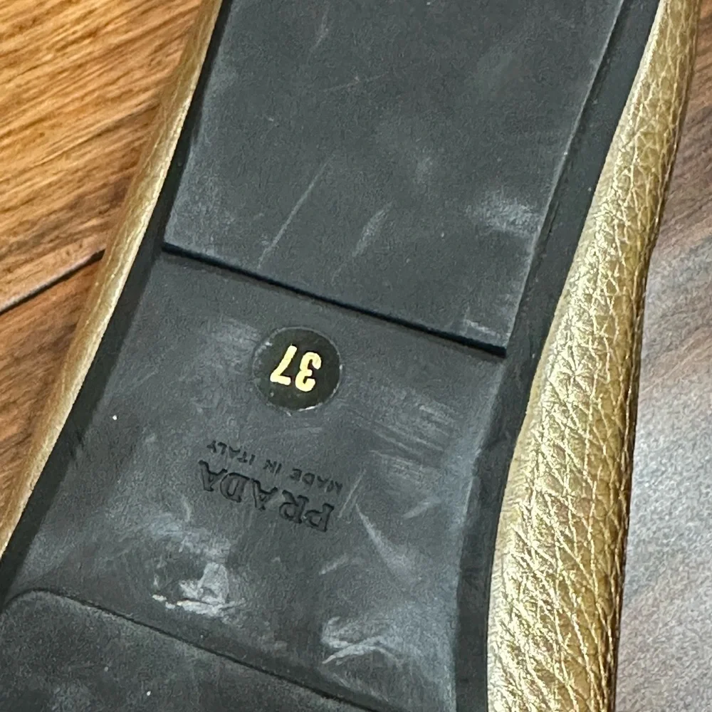 Prada Gold Pebbled Leather Loafers Made in Italy Size 37